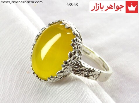 انگشتر نقره عقیق زرد طرح ستایش زنانه رنگ تقویت شده [شرف الشمس] - 63653